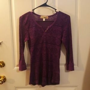3/$10 Purple Derek Heart Aztec Burnout Shirt Sz Large